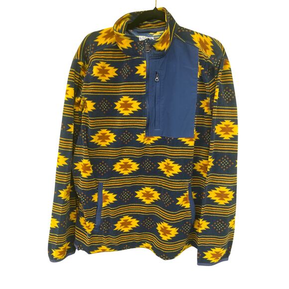 Tribal Yellow Navy Fleece DULUTH TRADING CO Men's Large Quarter Pull Over - Picture 1 of 9